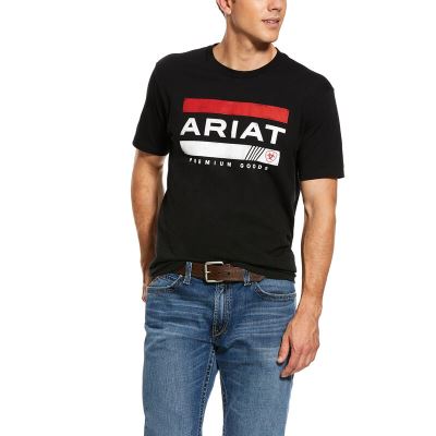 Ariat Western: Bar Stripe Camisetas Hombre - Negras / Rojas (JRHOA5491)